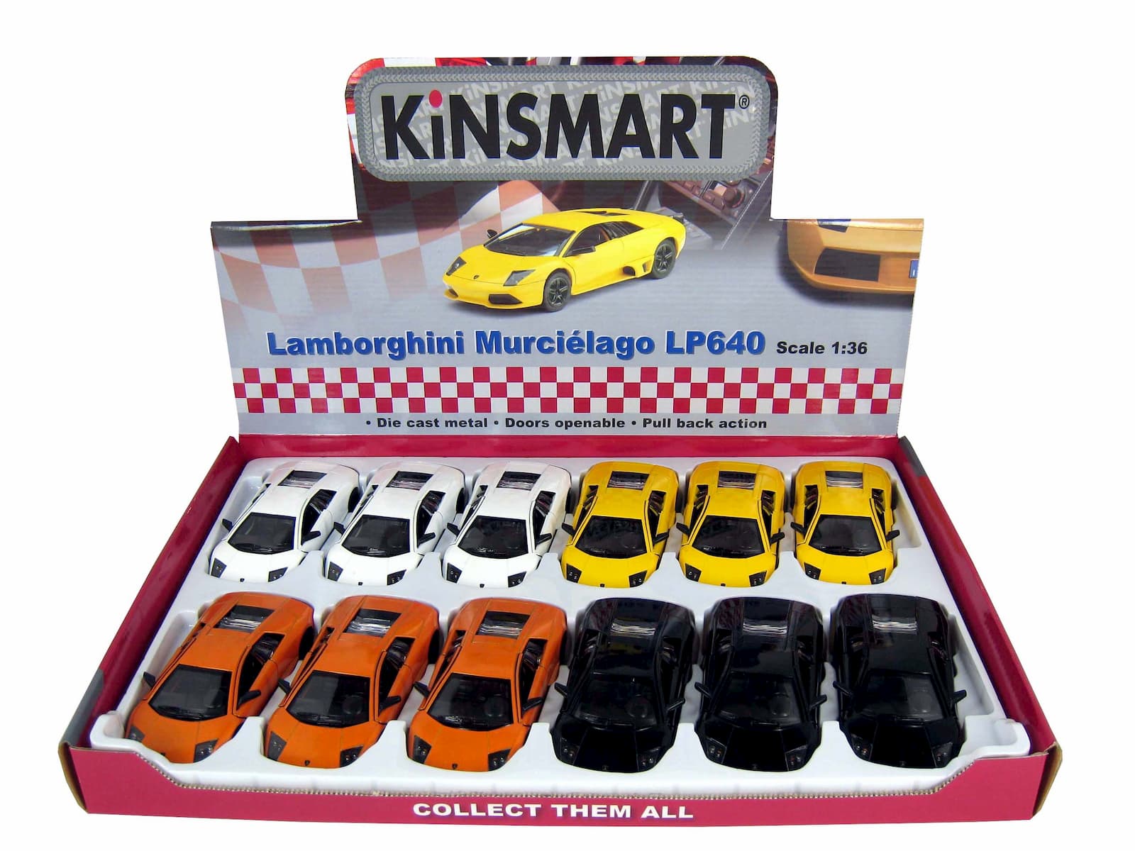 Машинка металлическая Kinsmart 1:36 «Lamborghini Murcielago LP640» KT5317D инерционная / Черный