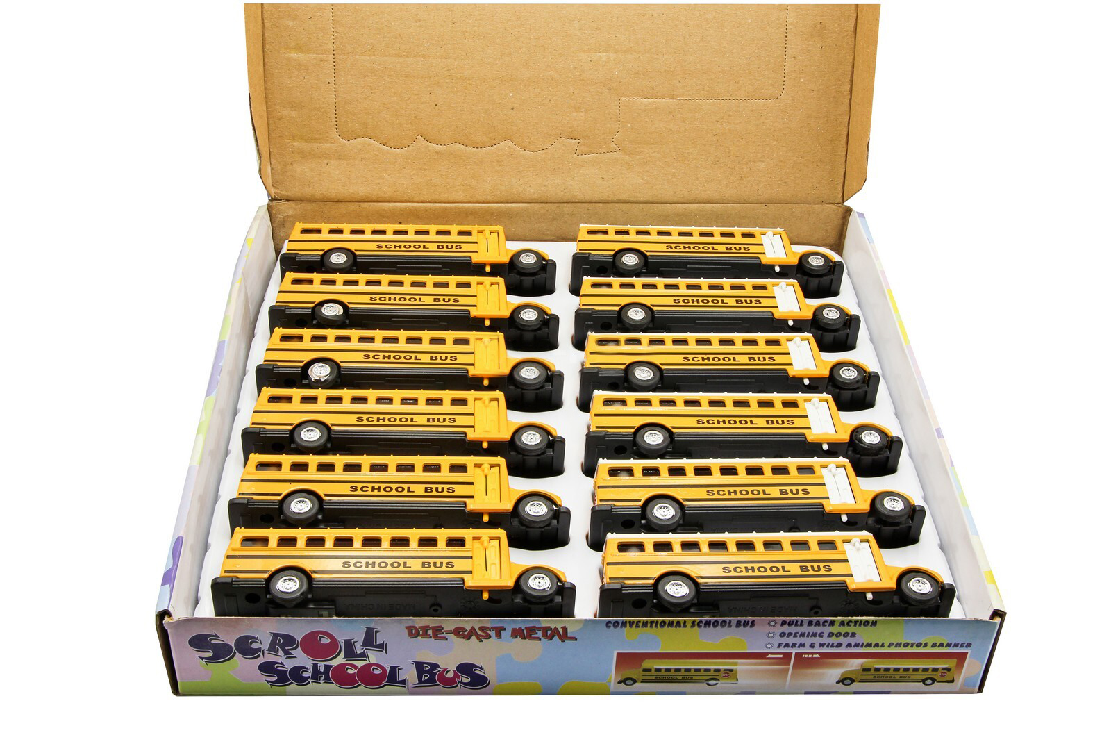 Машинка металлическая «Школьный автобус с баннером» 534, 11,5 см. инерционный / Желтый