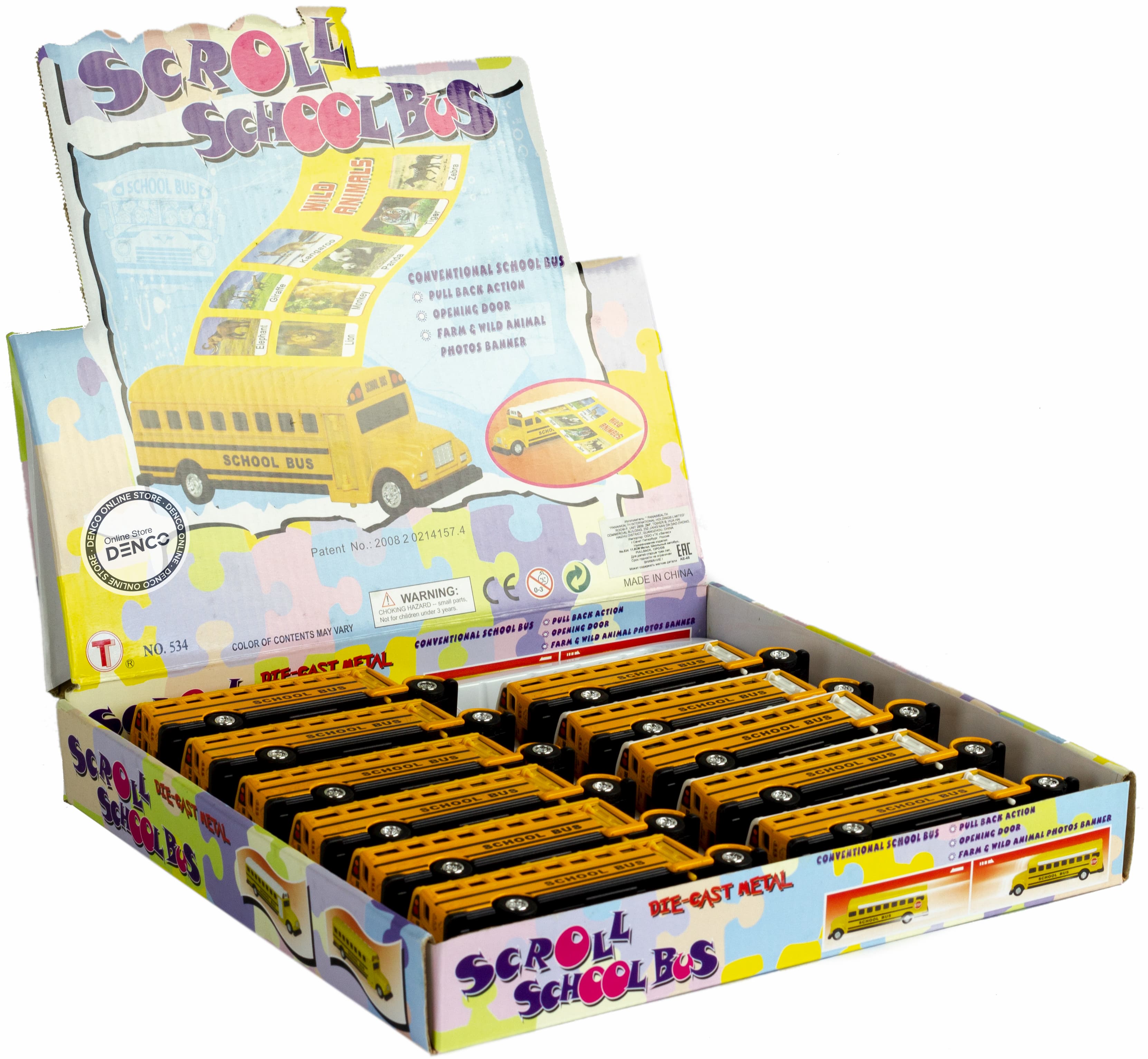 Машинка металлическая «Школьный автобус с баннером» 534, 11,5 см. инерционный / Желтый