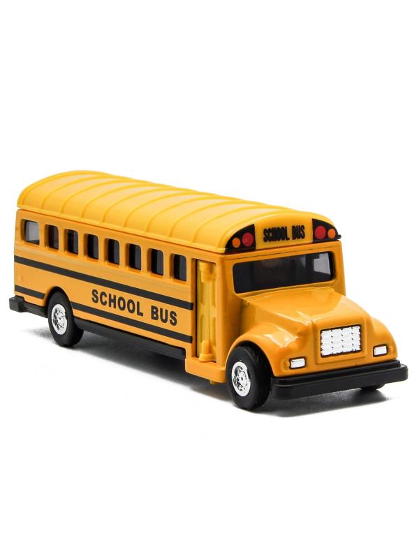 Машинка металлическая «Школьный автобус с баннером» 534, 11,5 см. инерционный / Желтый