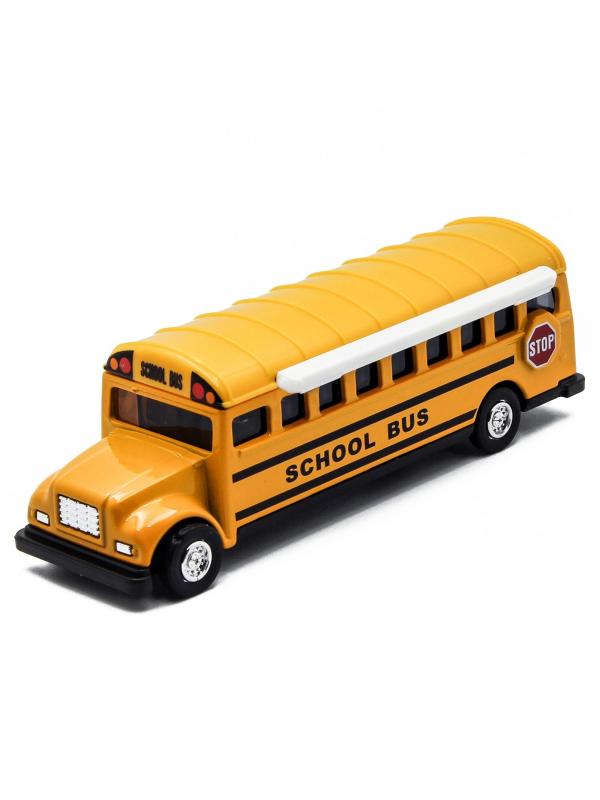 Машинка металлическая «Школьный автобус с баннером» 534, 11,5 см. инерционный / Желтый