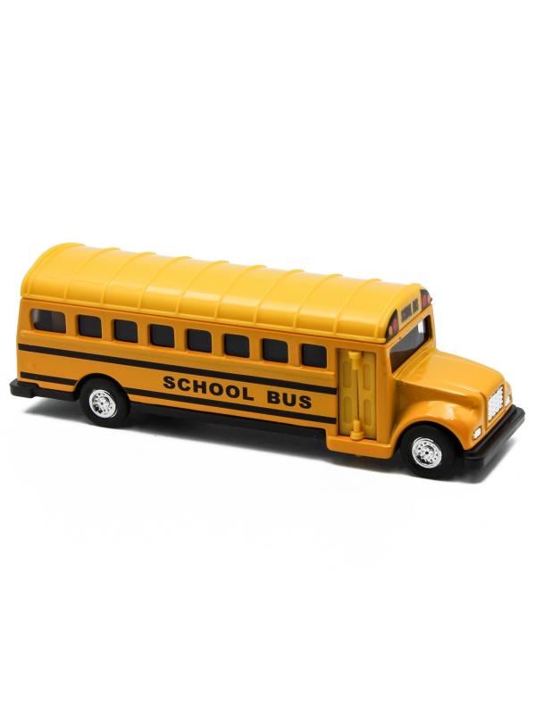 Машинка металлическая «Школьный автобус с баннером» 534, 11,5 см. инерционный / Желтый
