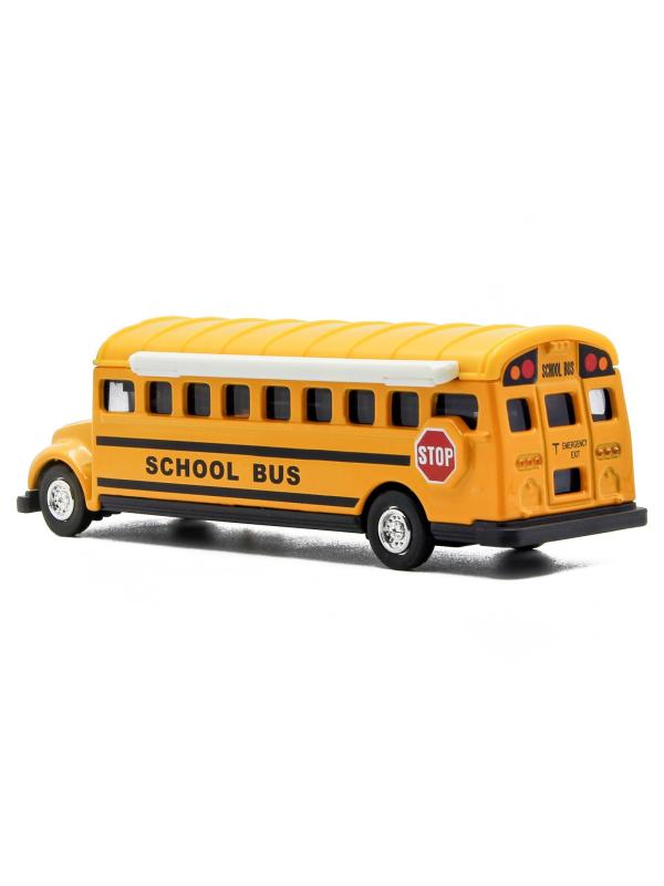 Машинка металлическая «Школьный автобус с баннером» 534, 11,5 см. инерционный / Желтый