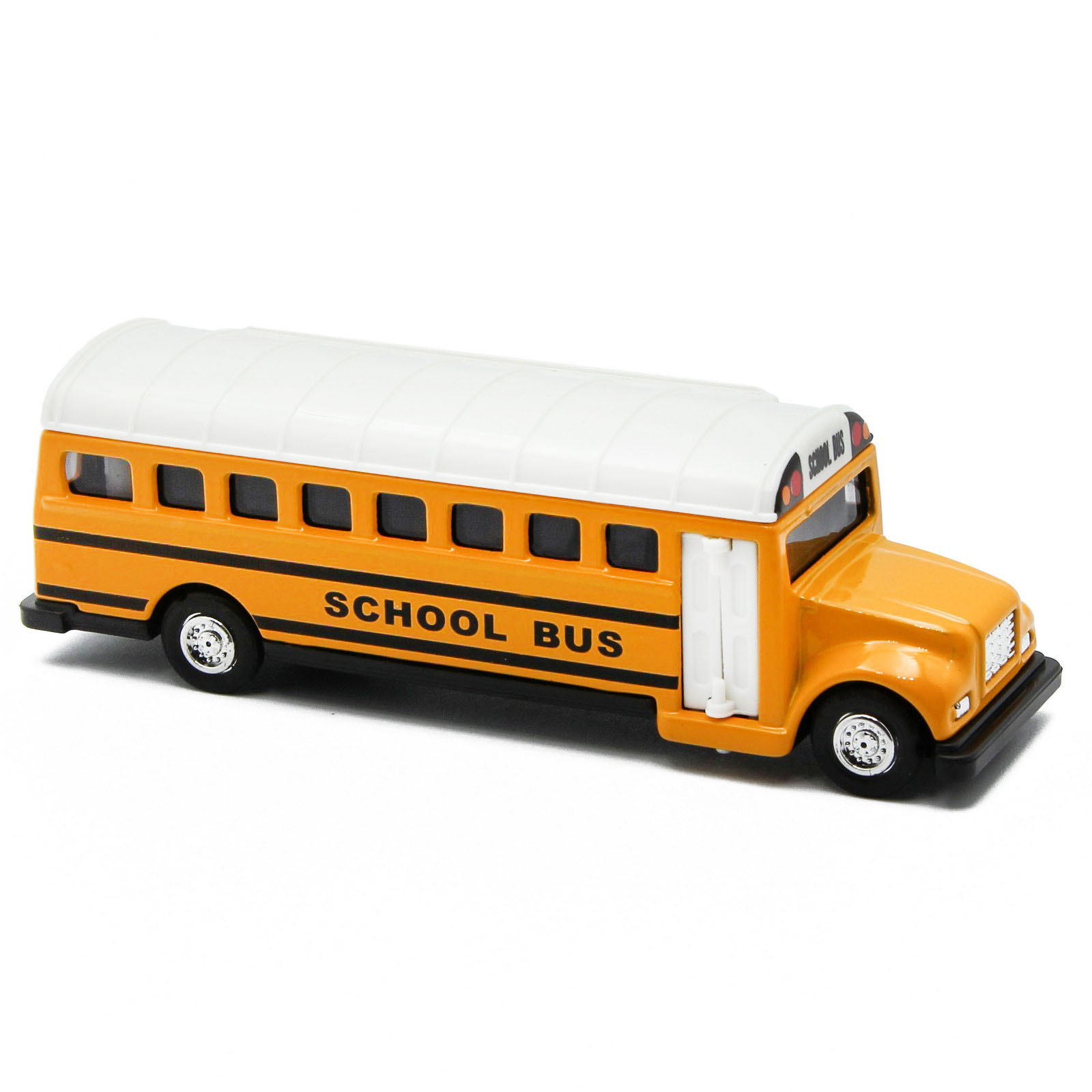 Машинка металлическая «Школьный автобус с баннером» 534, 11,5 см. инерционный / Желтый с белой крышей