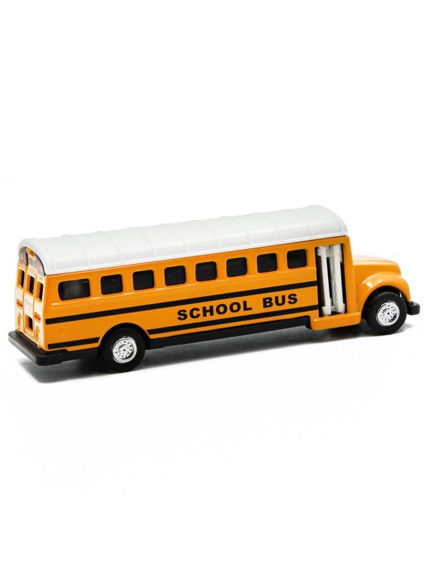 Машинка металлическая «Школьный автобус с баннером» 534, 11,5 см. инерционный / Желтый с белой крышей