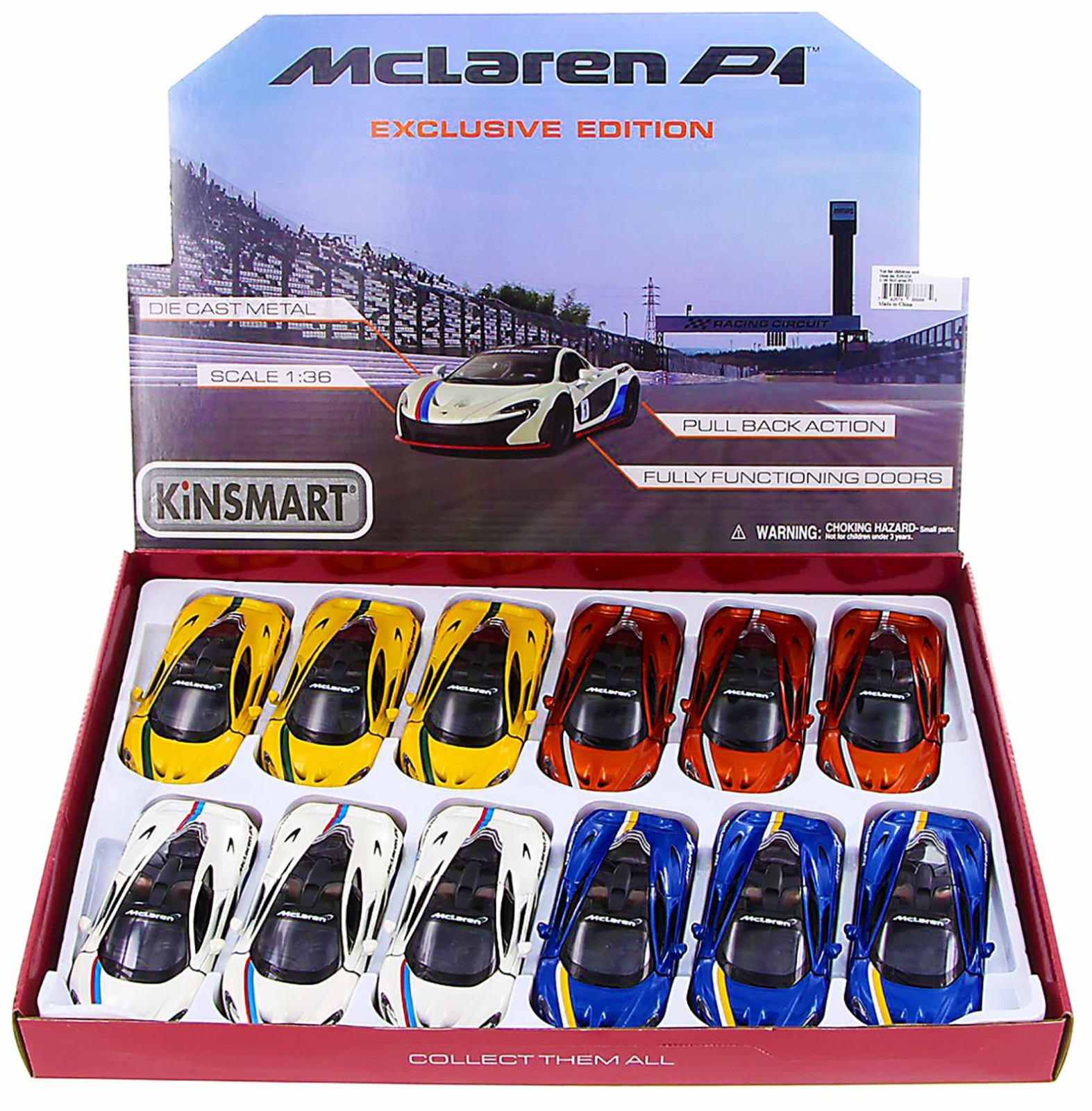 Машинка металлическая Kinsmart 1:36 «McLaren P1 Exclusive Edition» KT5393DF инерционная / Желтый