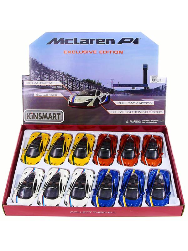 Машинка металлическая Kinsmart 1:36 «McLaren P1 Exclusive Edition» KT5393DF инерционная / Желтый