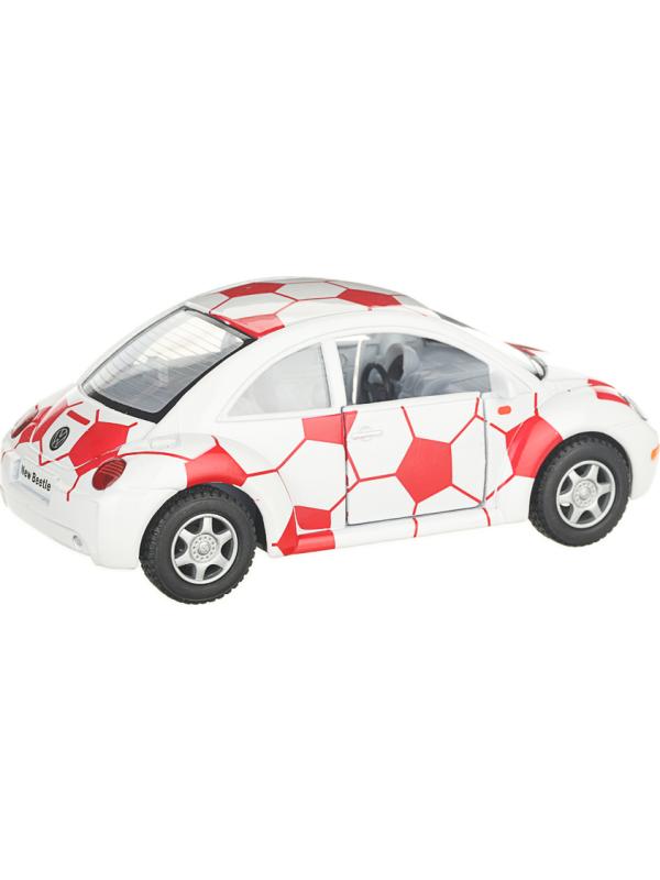 Машинка металлическая Kinsmart 1:32 «Volkswagen New Beetle Soccer» KT5028DR, инерционная / Бело-красный