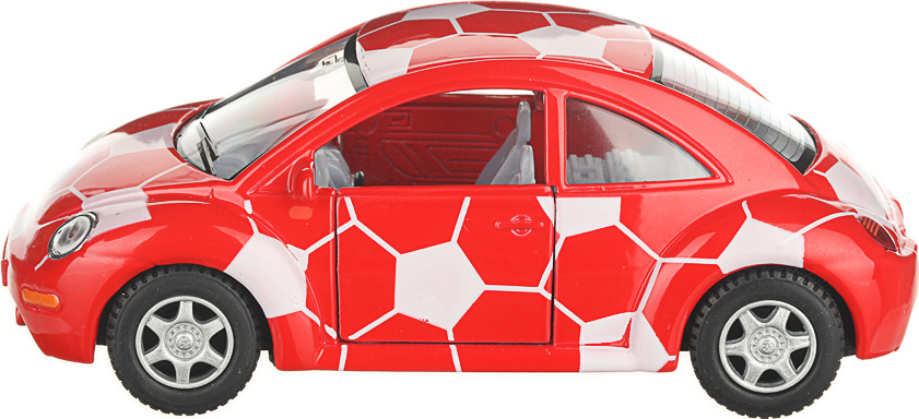 Машинка металлическая Kinsmart 1:32 «Volkswagen New Beetle Soccer» KT5028DR, инерционная / Красно-белый