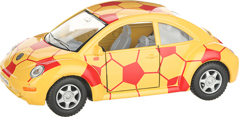 Машинка металлическая Kinsmart 1:32 «Volkswagen New Beetle Soccer» KT5028DR, инерционная / Желто-красный