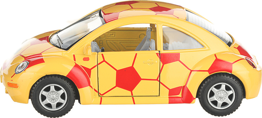 Машинка металлическая Kinsmart 1:32 «Volkswagen New Beetle Soccer» KT5028DR, инерционная / Желто-красный