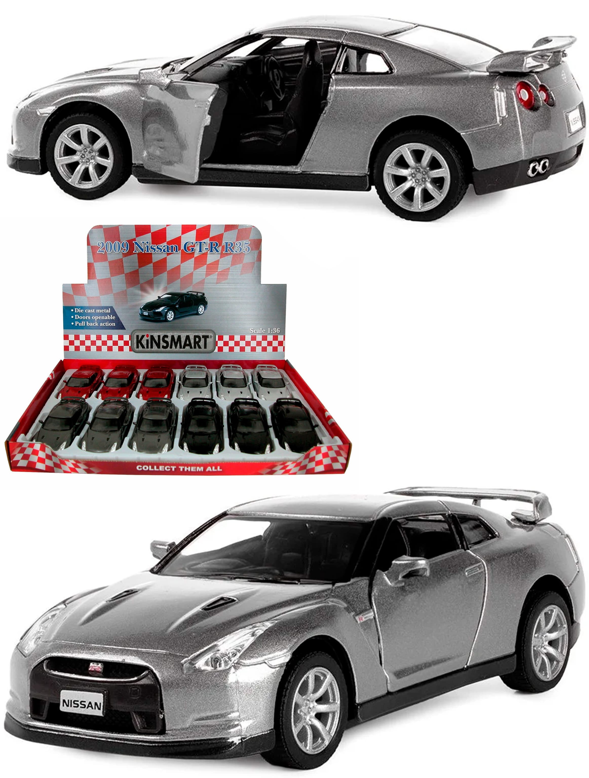 Металлическая машинка Kinsmart 1:36 «2009 Nissan GT-R R35» KT5340D инерционная / Светло-серый