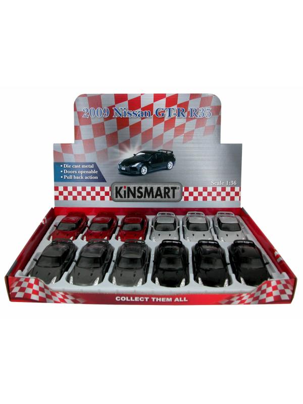 Металлическая машинка Kinsmart 1:36 «2009 Nissan GT-R R35» KT5340D инерционная / Светло-серый