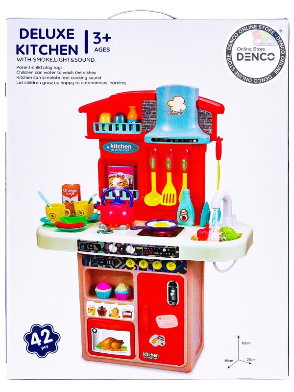 Детская интерактивная кухня Deluxe Kitchen 63 см., вода, пар, свет, 16863A / 42 предмета