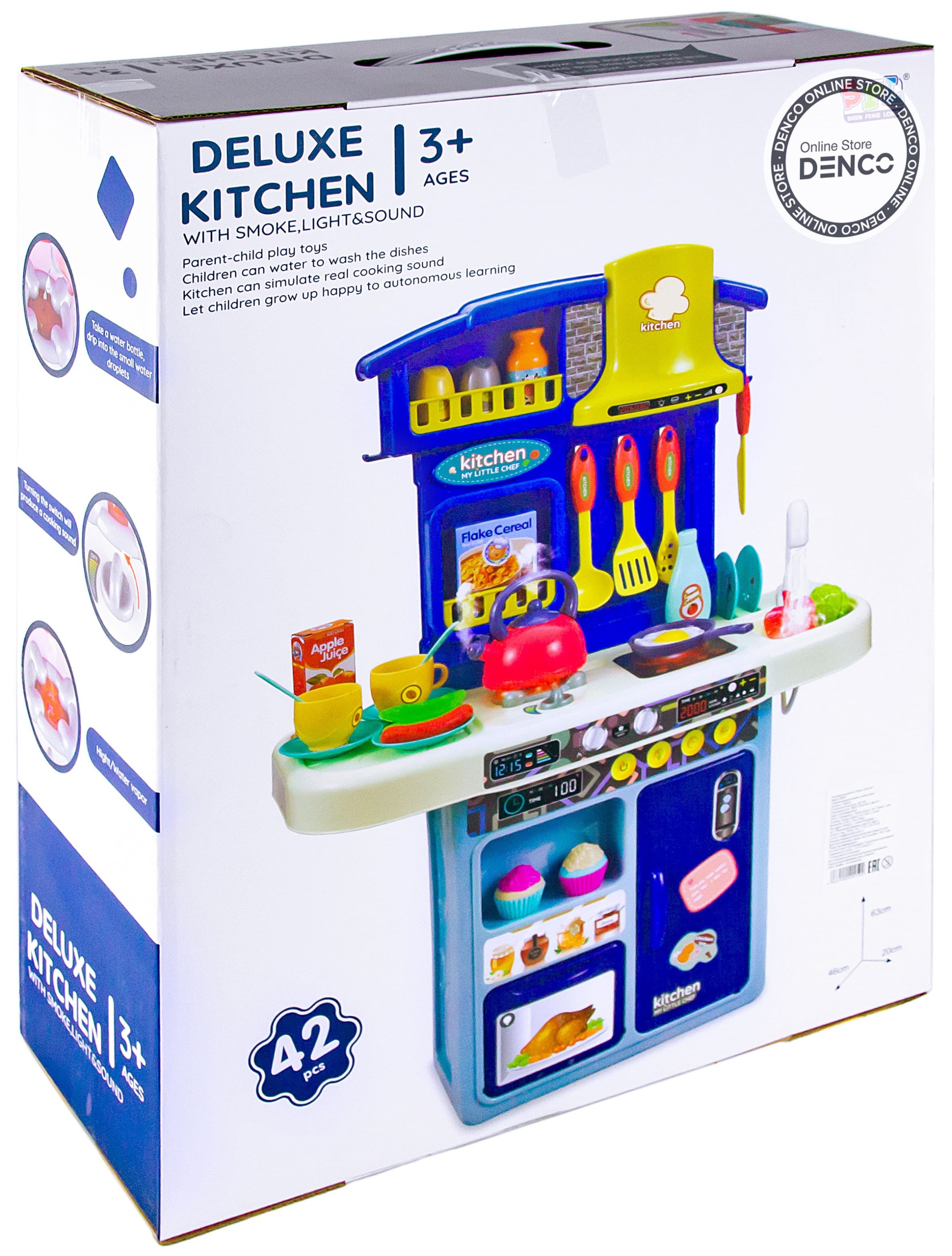Детская интерактивная кухня DELUXE 63 см, 42 предмета 16863B / вода, пар, свет
