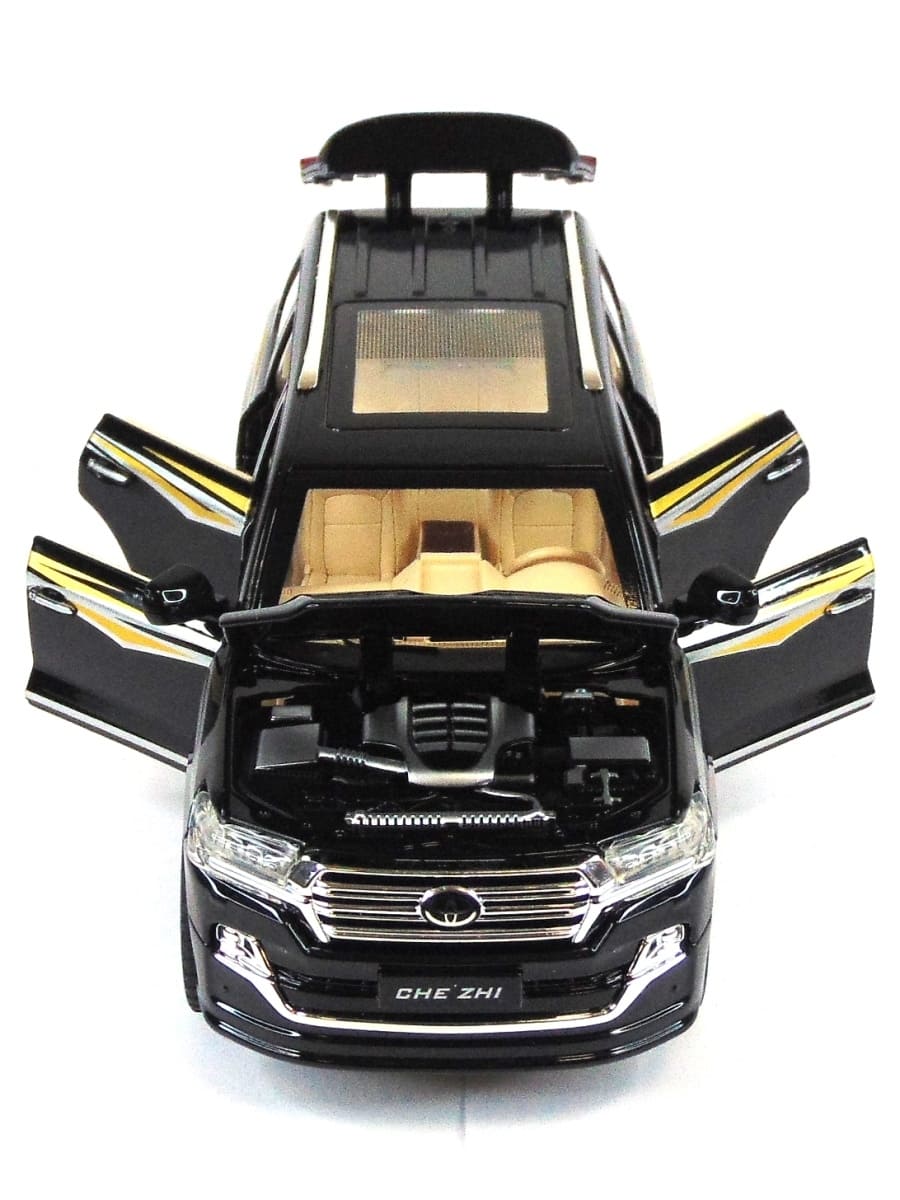 Металлическая машинка Che Zhi 1:24 «Toyota Land Cruiser 200» CZ123A, 20.2 см., инерционная, свет, звук / Черный