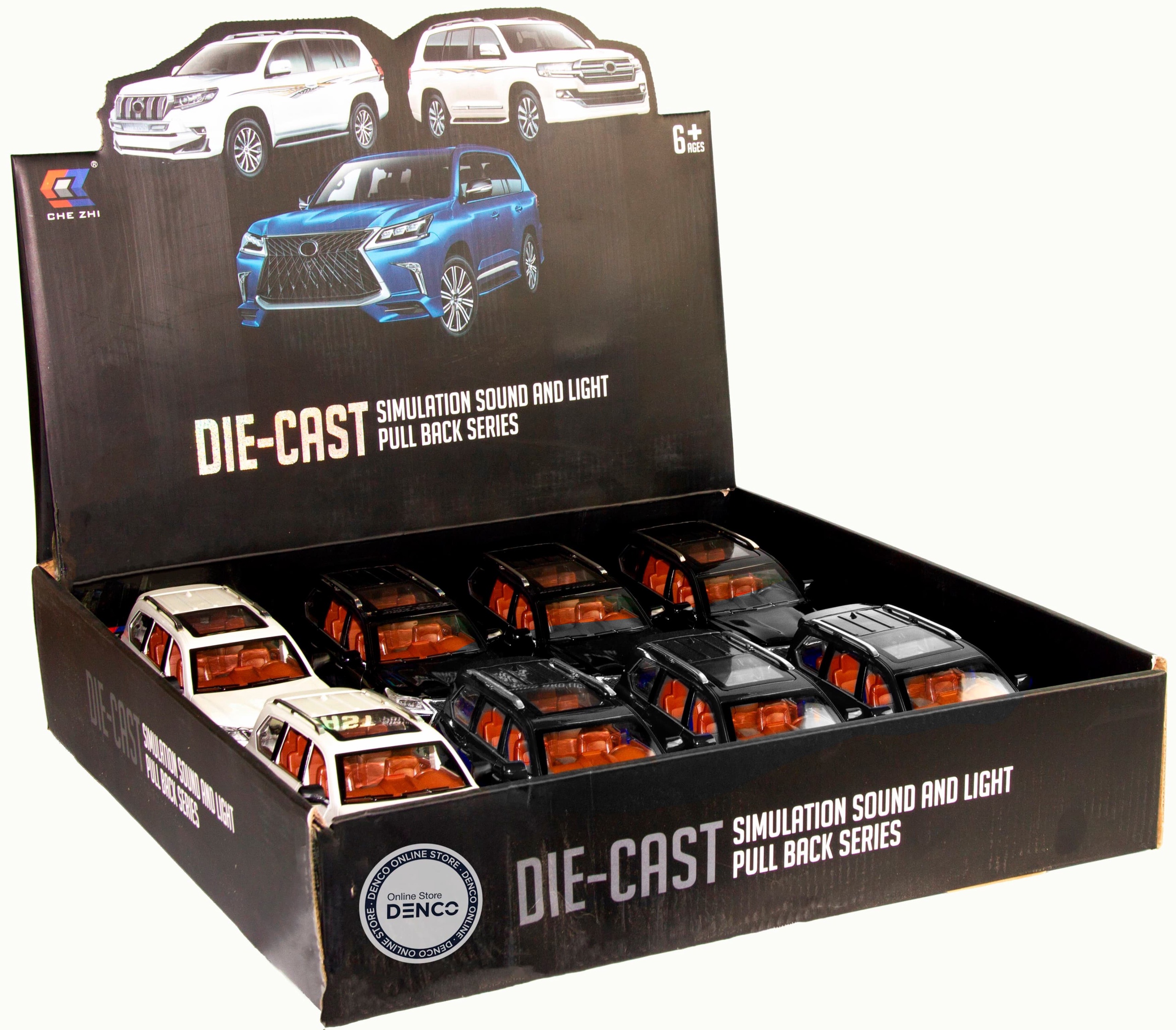 Металлическая машинка Che Zhi 1:24 «Toyota Land Cruiser 200» CZ123A, 20.2 см., инерционная, свет, звук / Черный