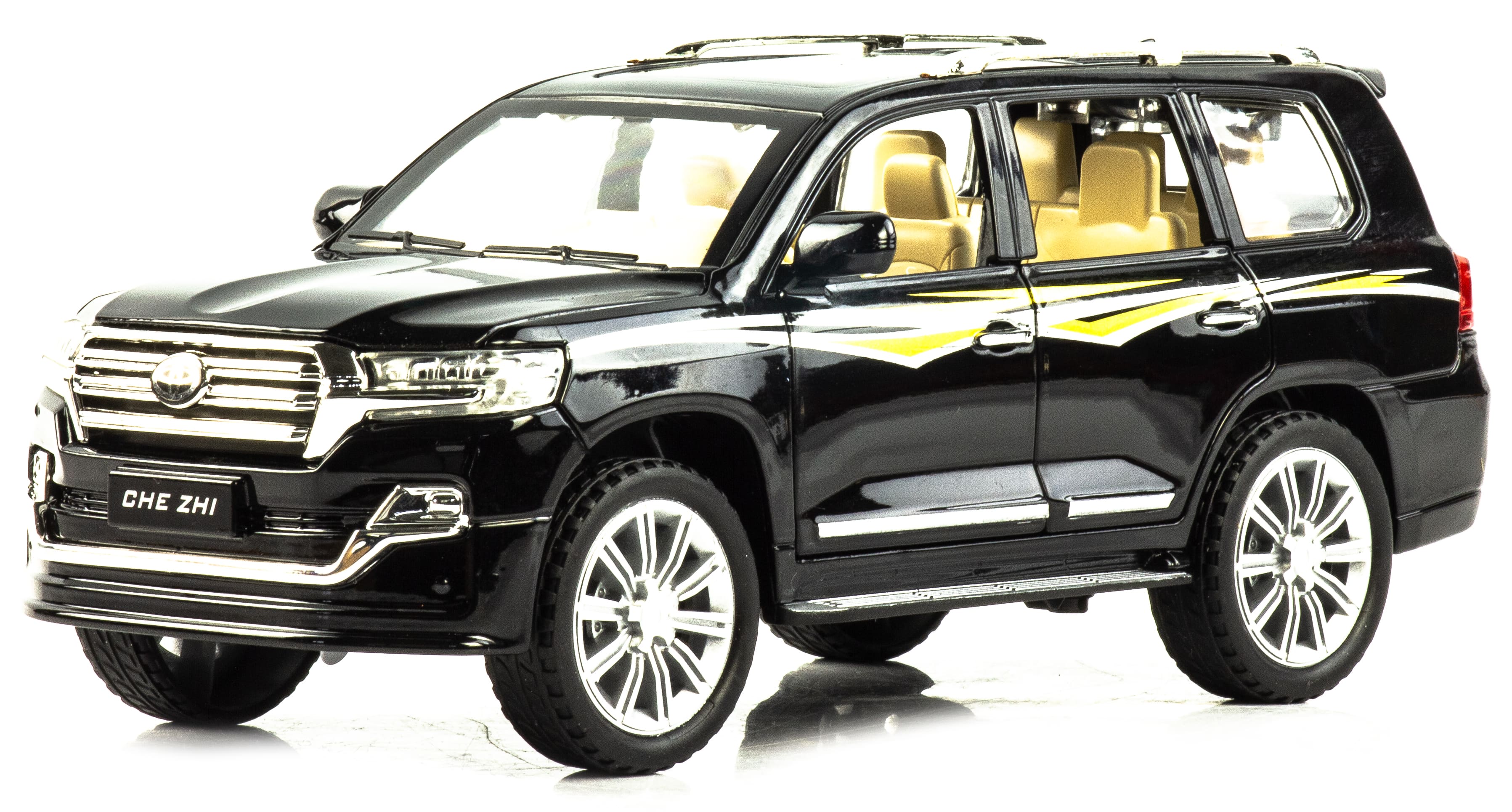Металлическая машинка Che Zhi 1:24 «Toyota Land Cruiser 200» CZ123A, 20.2 см., инерционная, свет, звук / Черный