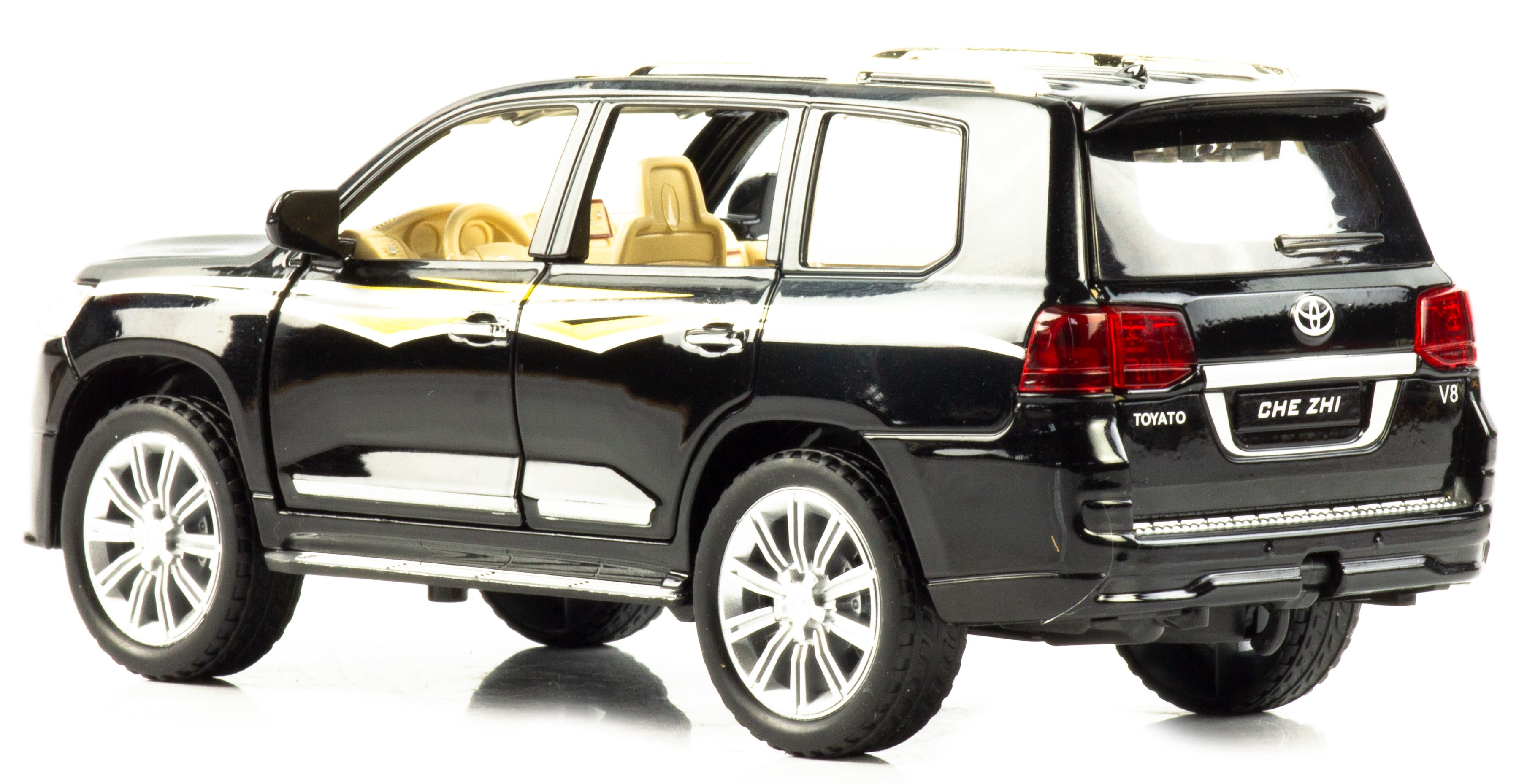 Металлическая машинка Che Zhi 1:24 «Toyota Land Cruiser 200» CZ123A, 20.2 см., инерционная, свет, звук / Черный