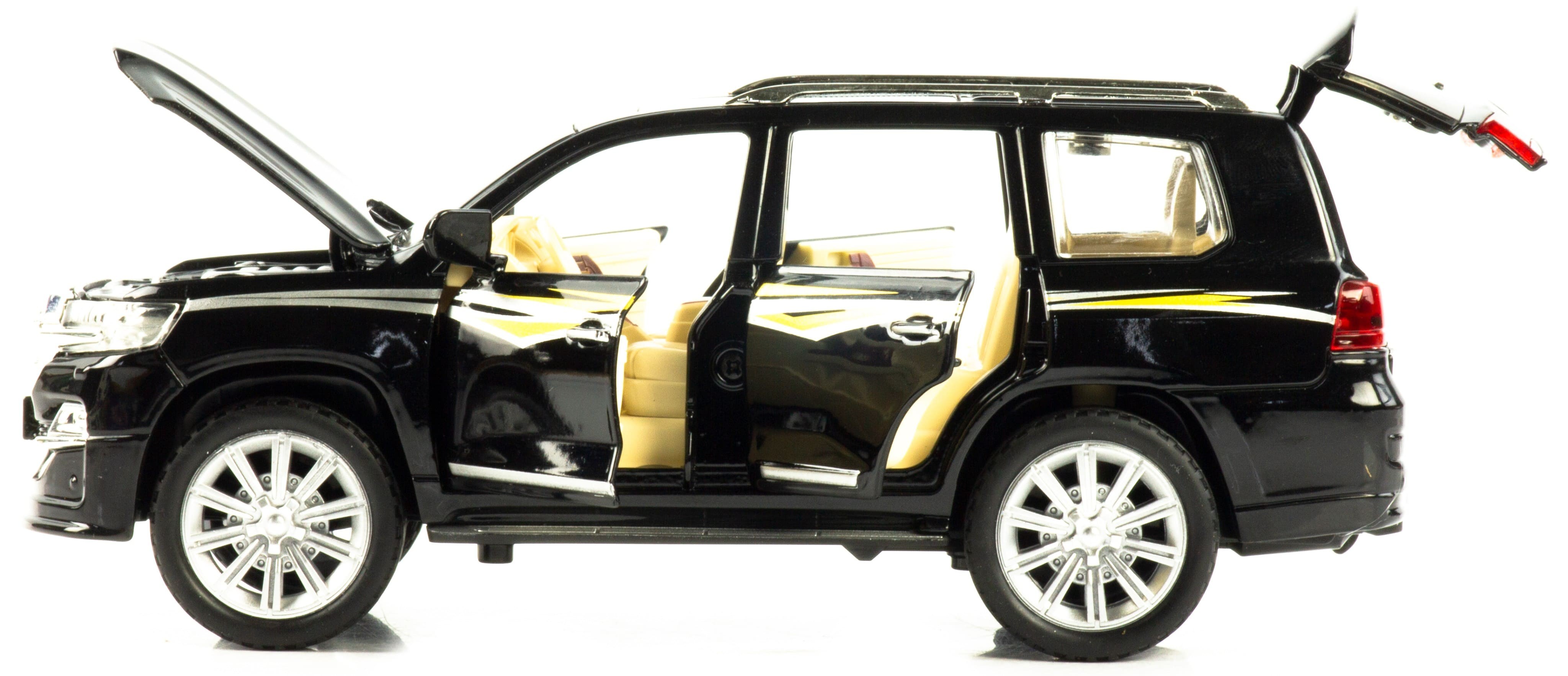 Металлическая машинка Che Zhi 1:24 «Toyota Land Cruiser 200» CZ123A, 20.2 см., инерционная, свет, звук / Черный