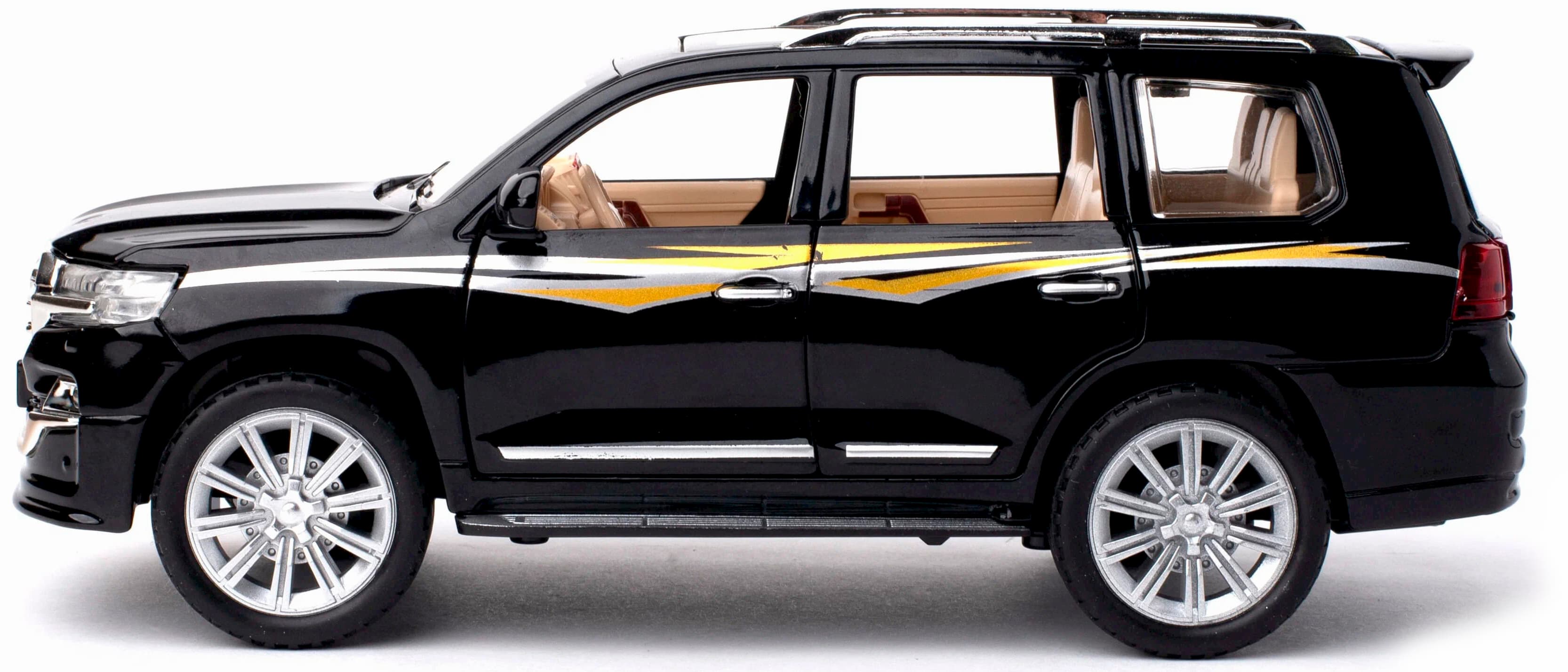 Металлическая машинка Che Zhi 1:24 «Toyota Land Cruiser 200» CZ123A, 20.2 см., инерционная, свет, звук / Черный