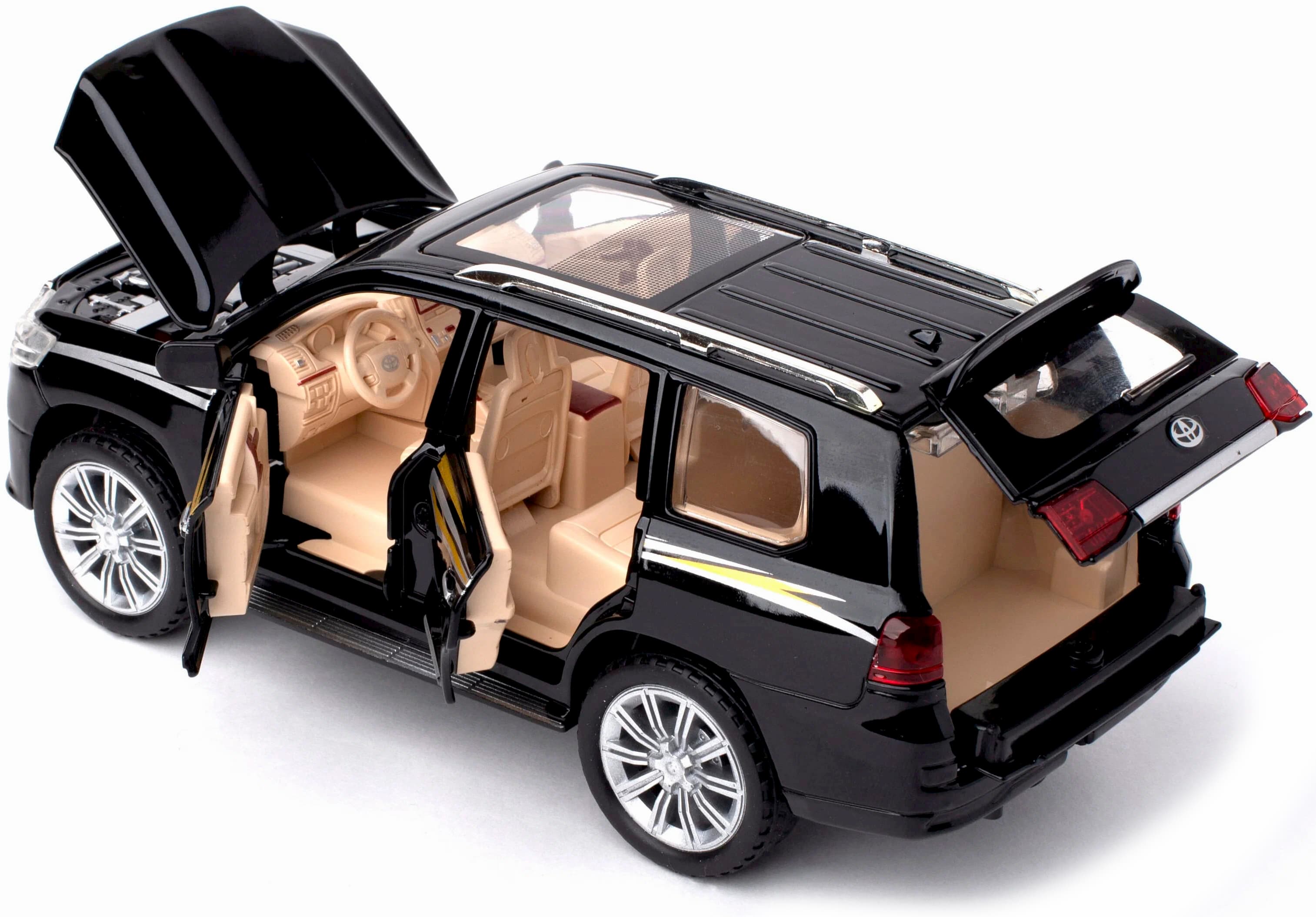 Металлическая машинка Che Zhi 1:24 «Toyota Land Cruiser 200» CZ123A, 20.2 см., инерционная, свет, звук / Черный