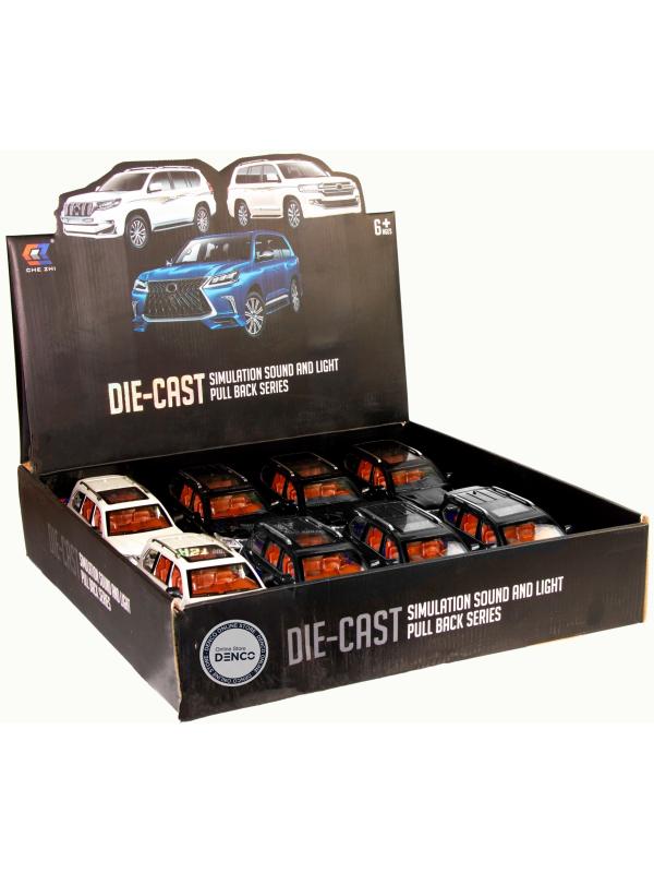 Металлическая машинка Che Zhi 1:24 «Toyota Land Cruiser 200» CZ123A, 20.2 см., инерционная, свет, звук / Черный