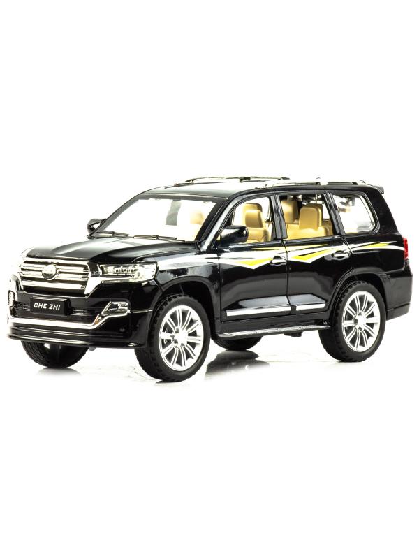 Металлическая машинка Che Zhi 1:24 «Toyota Land Cruiser 200» CZ123A, 20.2 см., инерционная, свет, звук / Черный