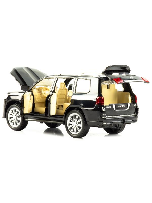 Металлическая машинка Che Zhi 1:24 «Toyota Land Cruiser 200» CZ123A, 20.2 см., инерционная, свет, звук / Черный