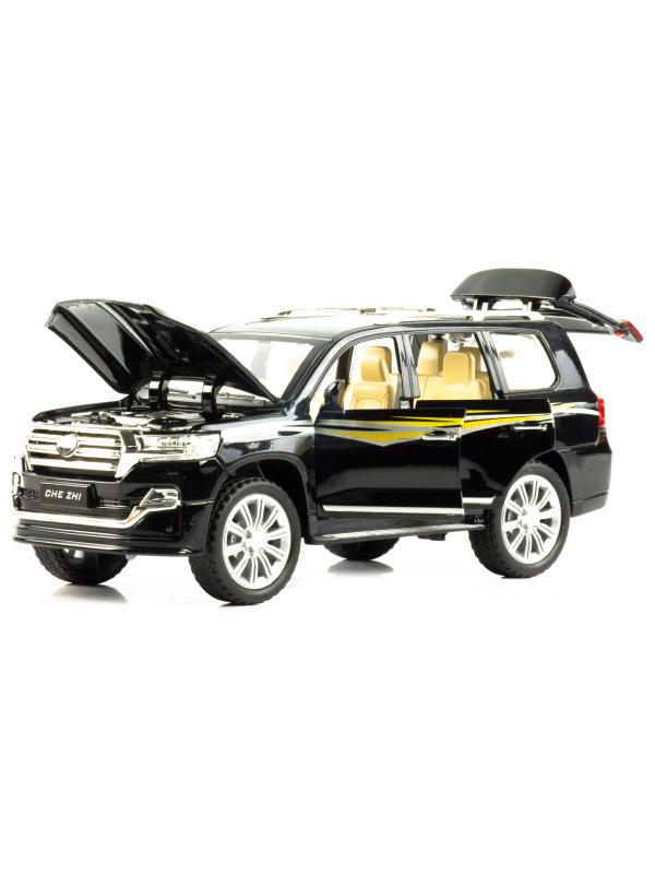 Металлическая машинка Che Zhi 1:24 «Toyota Land Cruiser 200» CZ123A, 20.2 см., инерционная, свет, звук / Черный