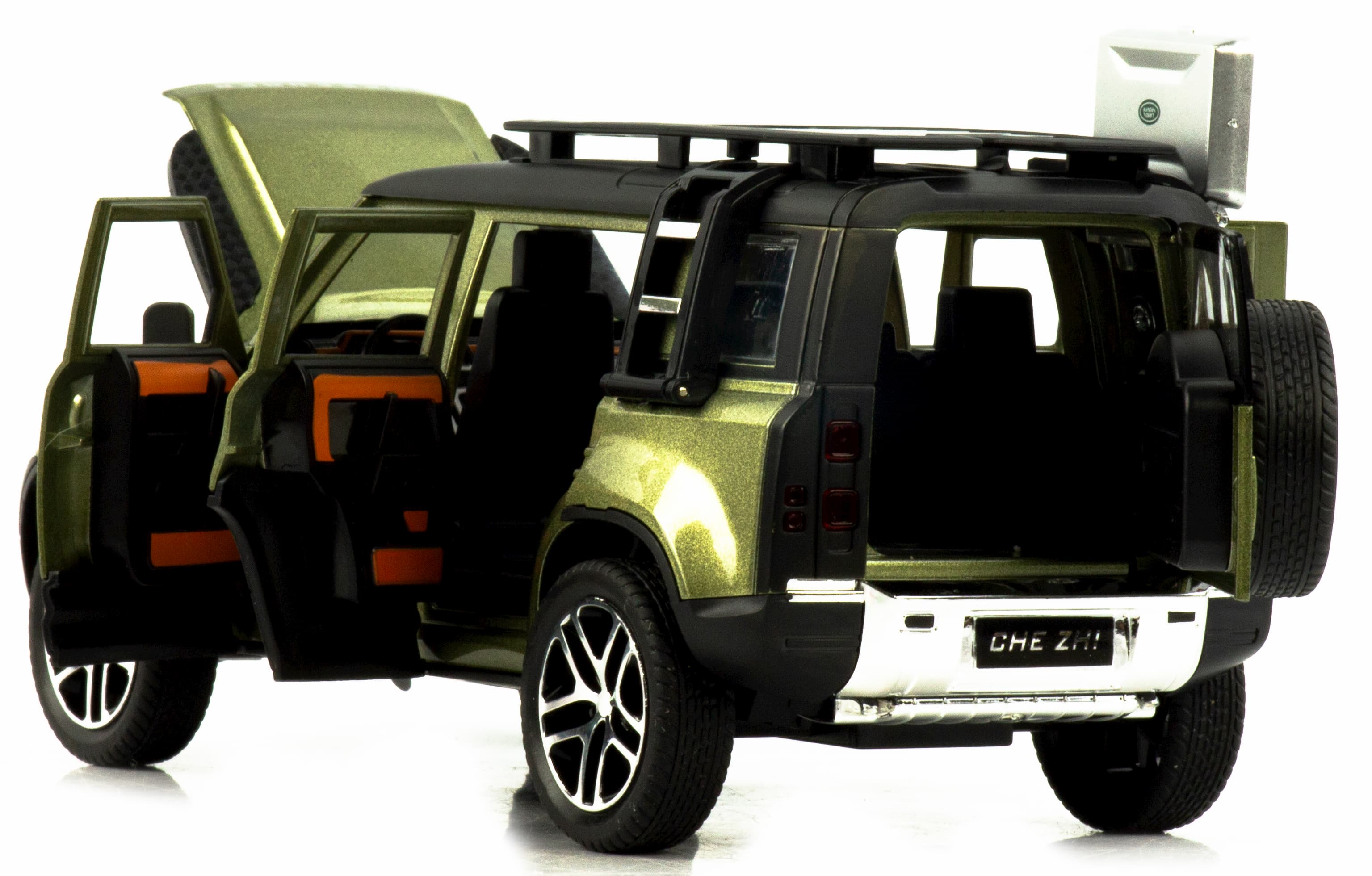 Металлическая машинка Che Zhi 1:24 «Land Rover Defender Wilderness» CZ132A, 21 см., инерционная, свет, звук / Микс