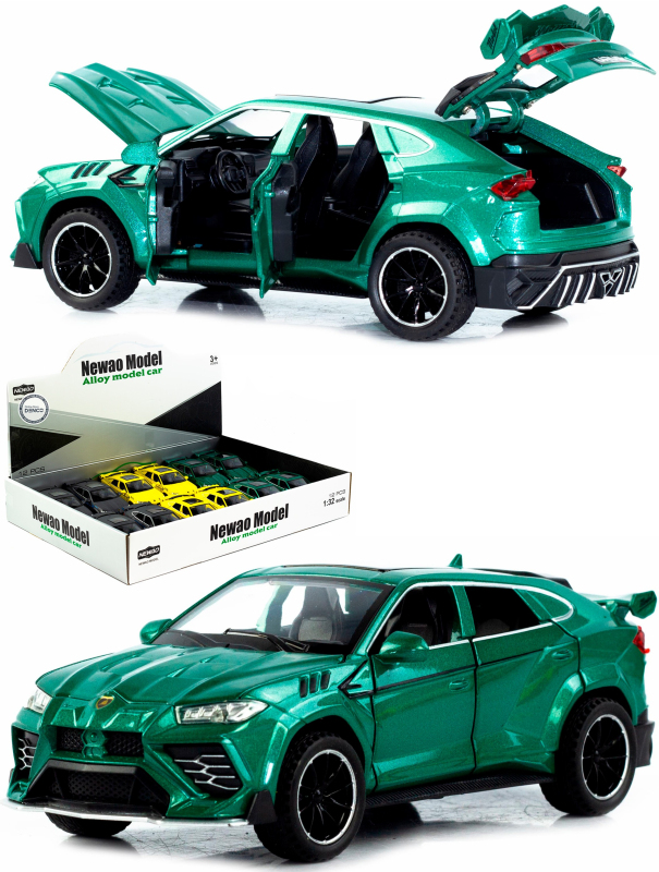 Металлическая машинка Newao Model 1:32 «Lamborghini Urus» XA3222B, 16 см., инерционная, свет, звук / Зеленый