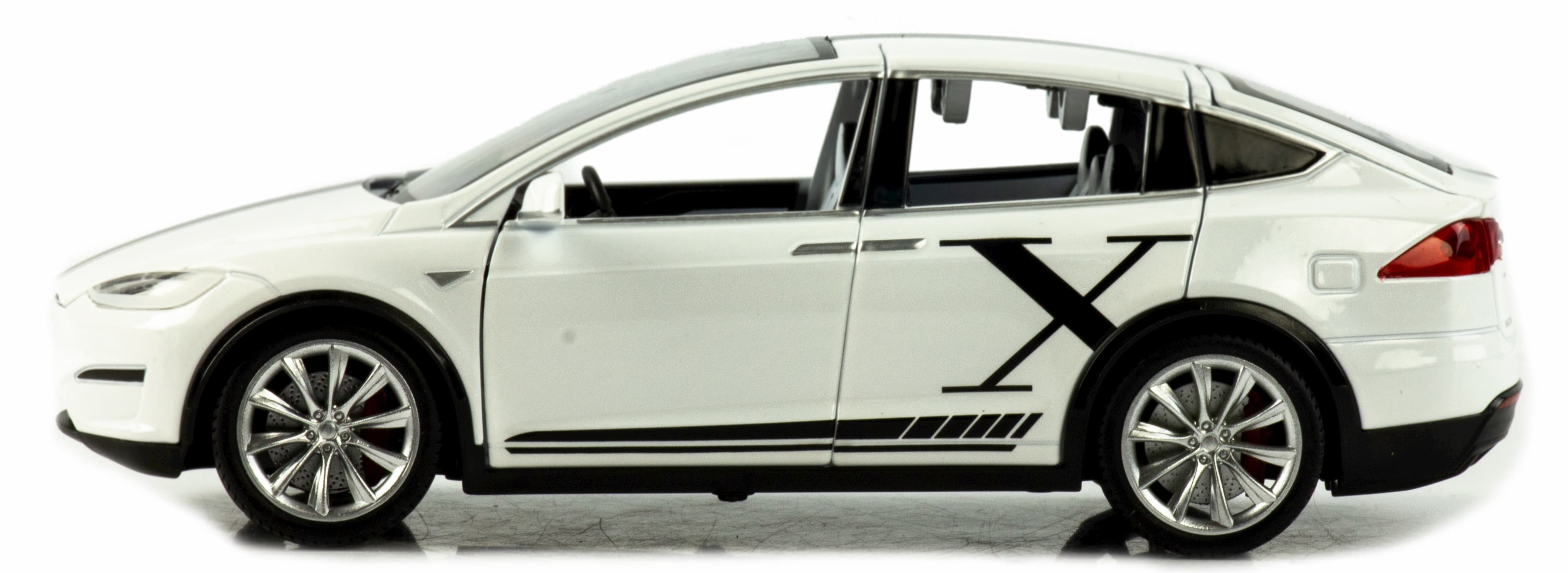 Металлическая машинка MiniAuto 1:24 «Tesla Model X» 2403B, 21 см., инерционная, свет, звук / Белый