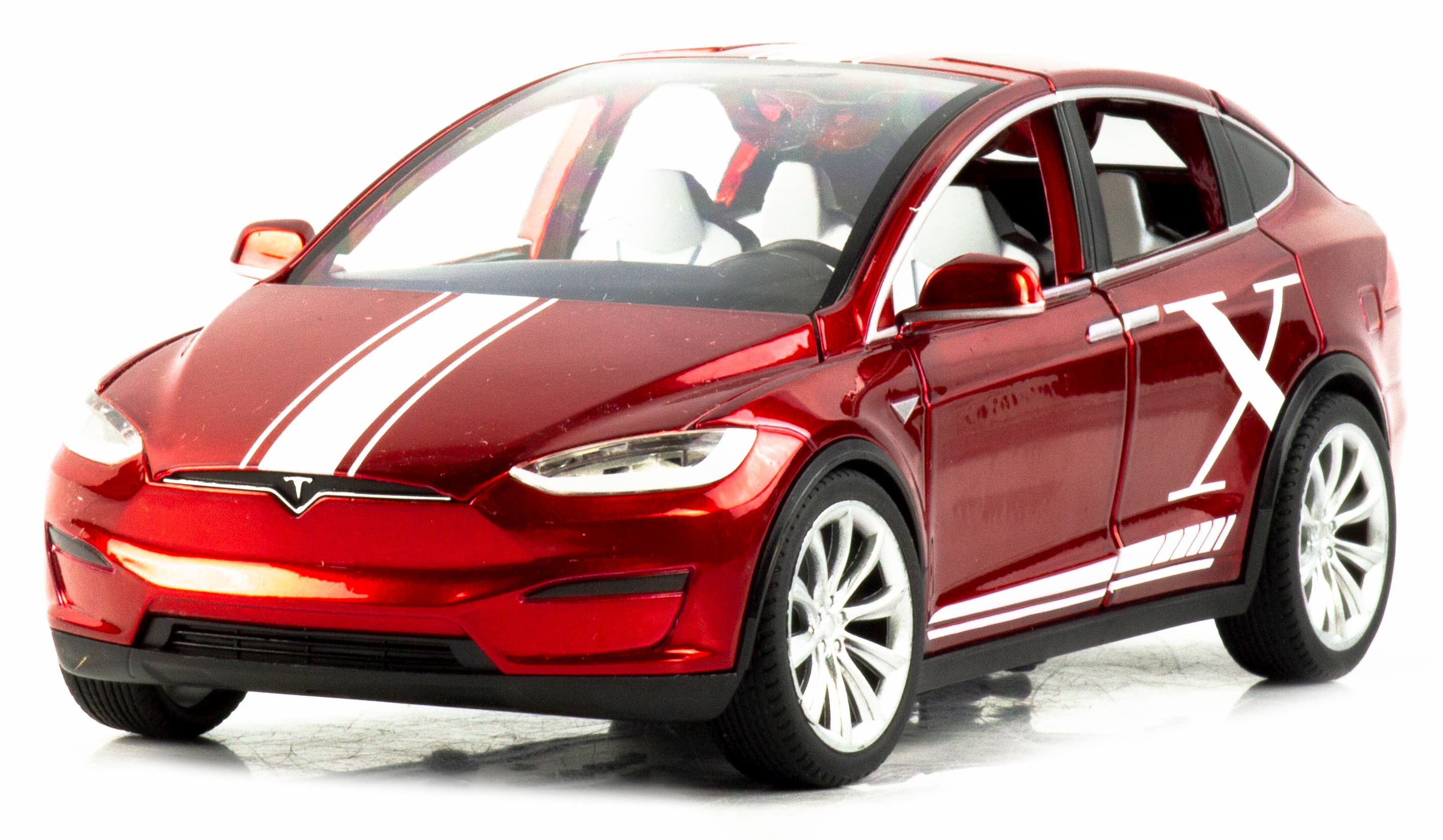 Металлическая машинка MiniAuto 1:24 «Tesla Model X» 2403B, 21 см., инерционная, свет, звук / Красный