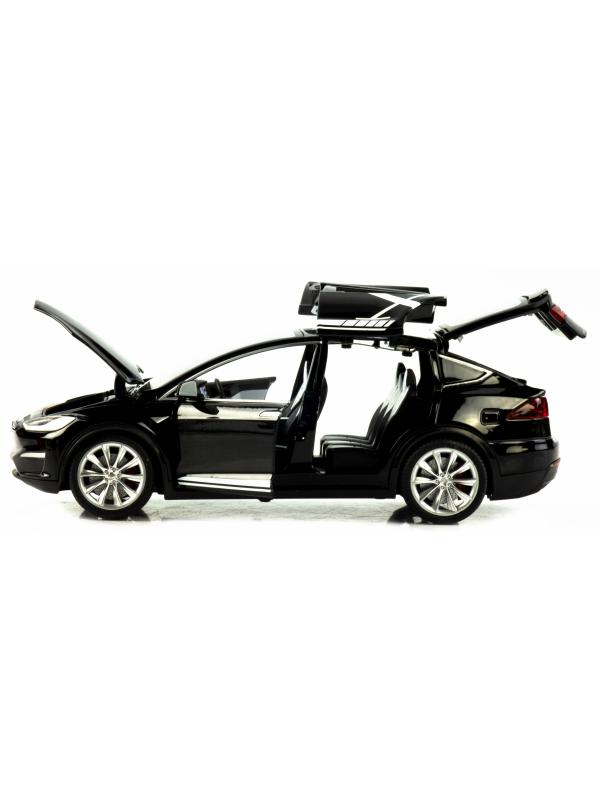 Металлическая машинка MiniAuto 1:24 «Tesla Model X» 2403B, 21 см., инерционная, свет, звук / Черный