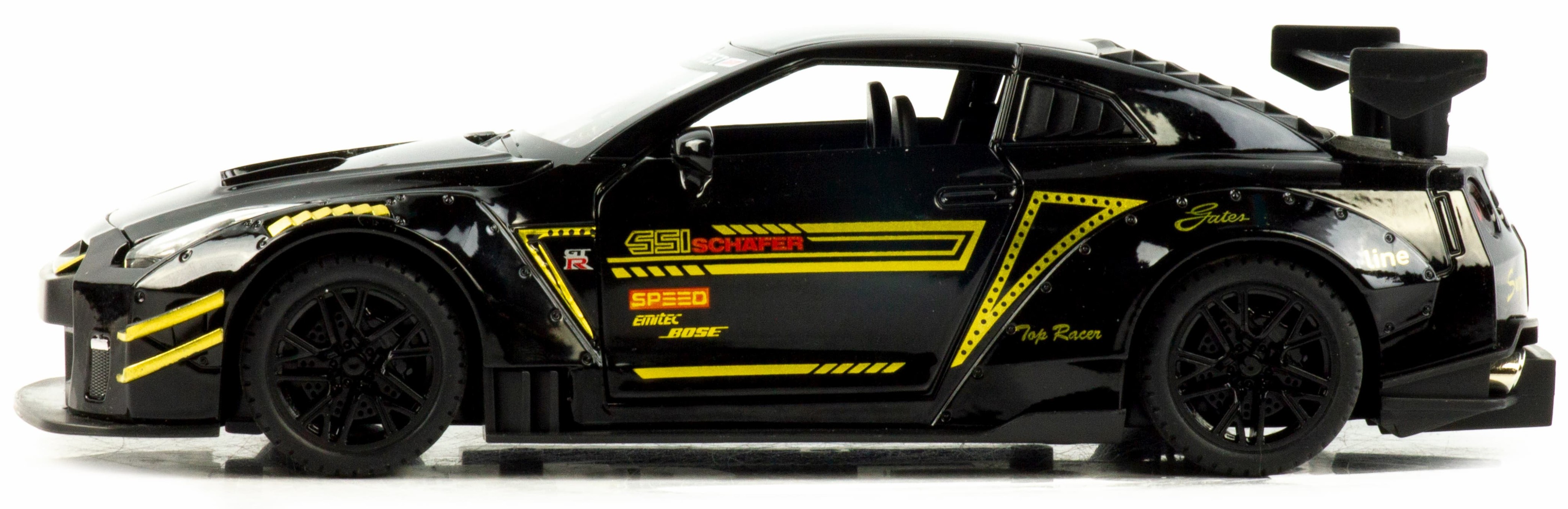 Металлическая машинка Che Zhi 1:24 «Nissan GT-R Nismo» CZ128A, 20.8 см., инерционная, свет, звук / Черный