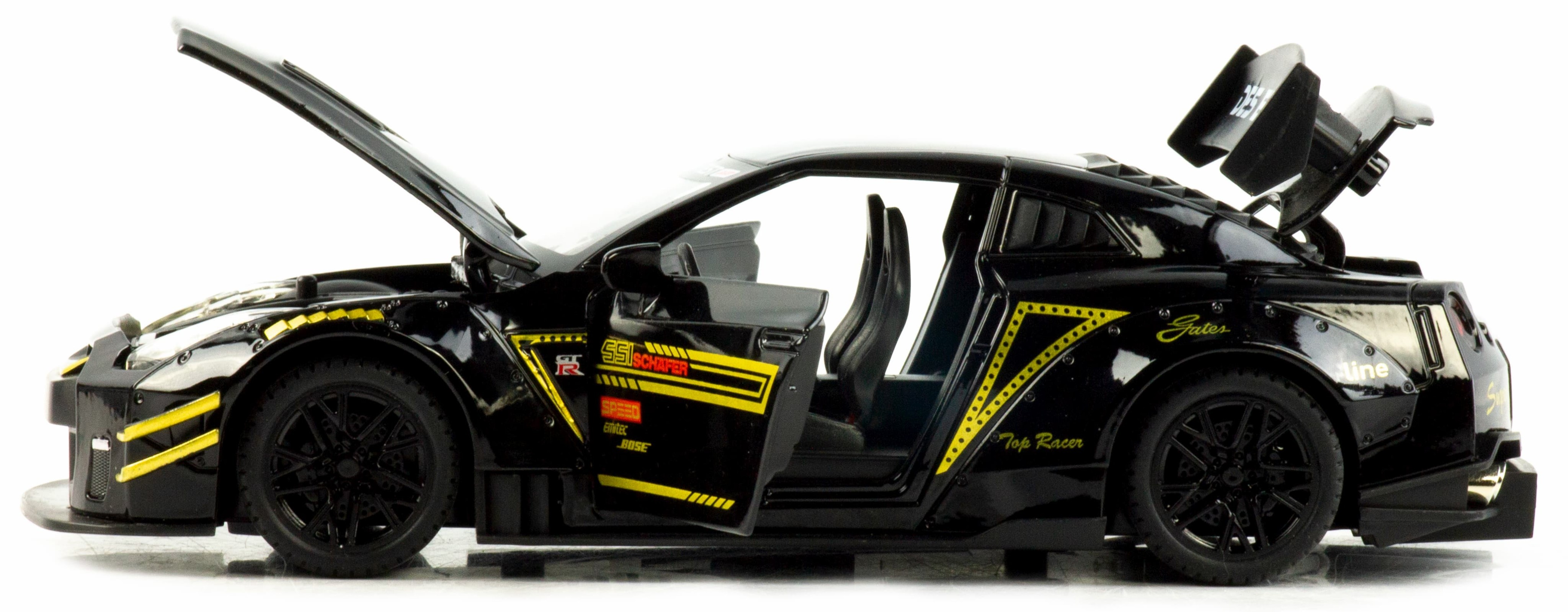 Металлическая машинка Che Zhi 1:24 «Nissan GT-R Nismo» CZ128A, 20.8 см., инерционная, свет, звук / Черный