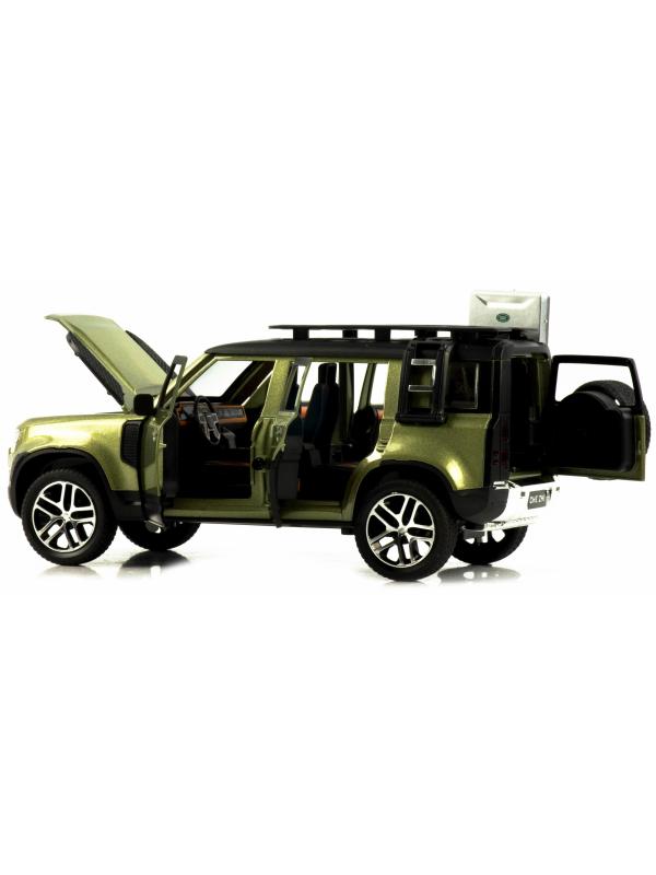 Металлическая машинка Che Zhi 1:24 «Land Rover Defender Wilderness» CZ132A, 21 см., инерционная, свет, звук / Зеленый