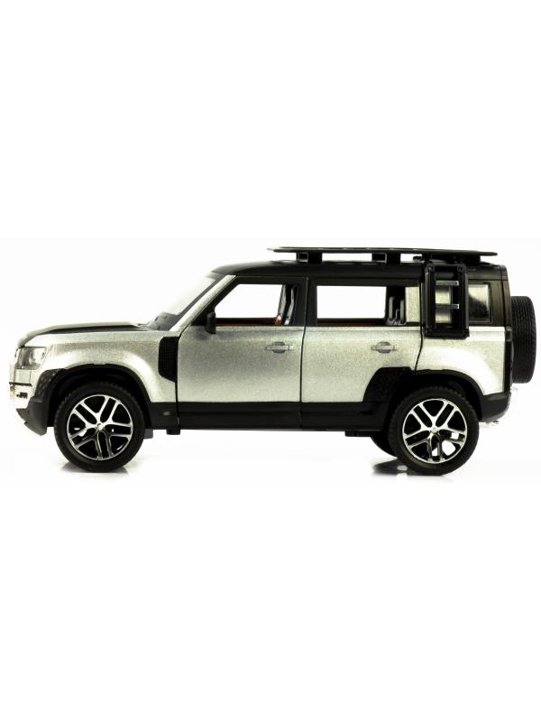 Металлическая машинка Che Zhi 1:24 «Land Rover Defender Wilderness» CZ132A, 21 см., инерционная, свет, звук / Серебристый