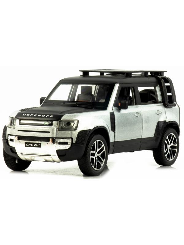 Металлическая машинка Che Zhi 1:24 «Land Rover Defender Wilderness» CZ132A, 21 см., инерционная, свет, звук / Серебристый