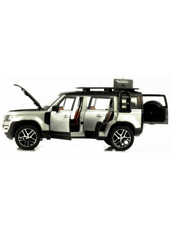 Металлическая машинка Che Zhi 1:24 «Land Rover Defender Wilderness» CZ132A, 21 см., инерционная, свет, звук / Серебристый