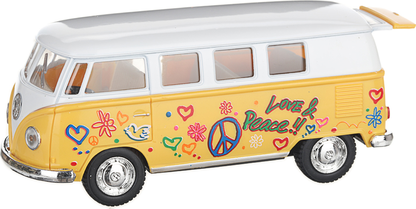 Металлическая машинка Kinsmart 1:32 «1962 Volkswagen Classical Bus (С принтом)» KT5060DF инерционная / Желтый