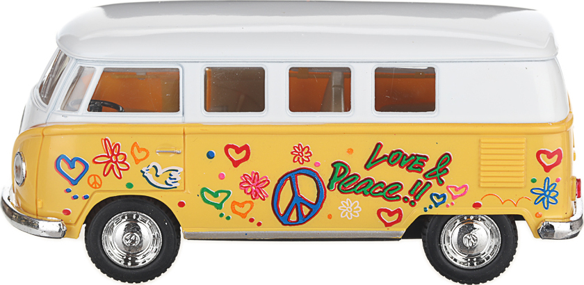 Металлическая машинка Kinsmart 1:32 «1962 Volkswagen Classical Bus (С принтом)» KT5060DF инерционная / Желтый