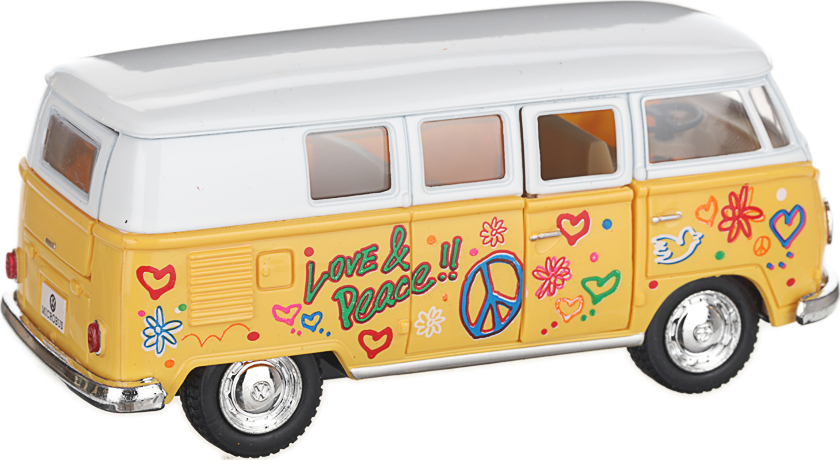 Металлическая машинка Kinsmart 1:32 «1962 Volkswagen Classical Bus (С принтом)» KT5060DF инерционная / Желтый