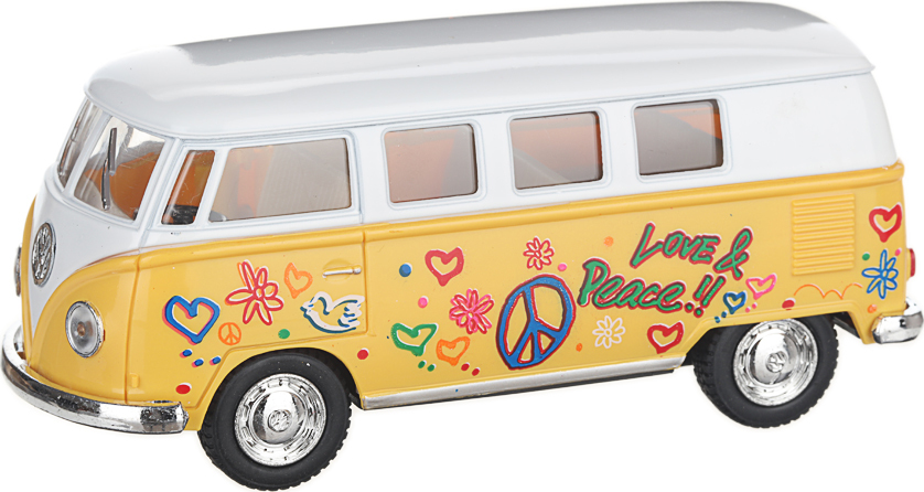 Металлическая машинка Kinsmart 1:32 «1962 Volkswagen Classical Bus (С принтом)» KT5060DF инерционная / Желтый