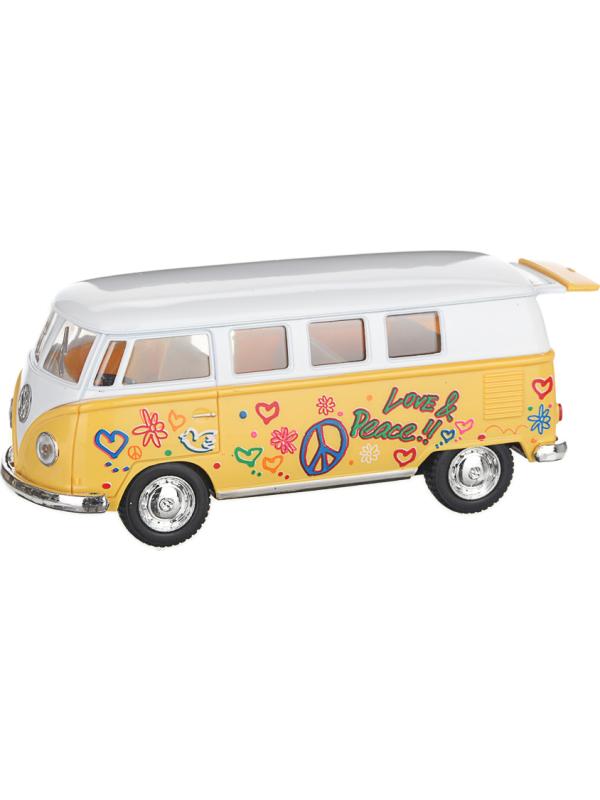 Металлическая машинка Kinsmart 1:32 «1962 Volkswagen Classical Bus (С принтом)» KT5060DF инерционная / Желтый