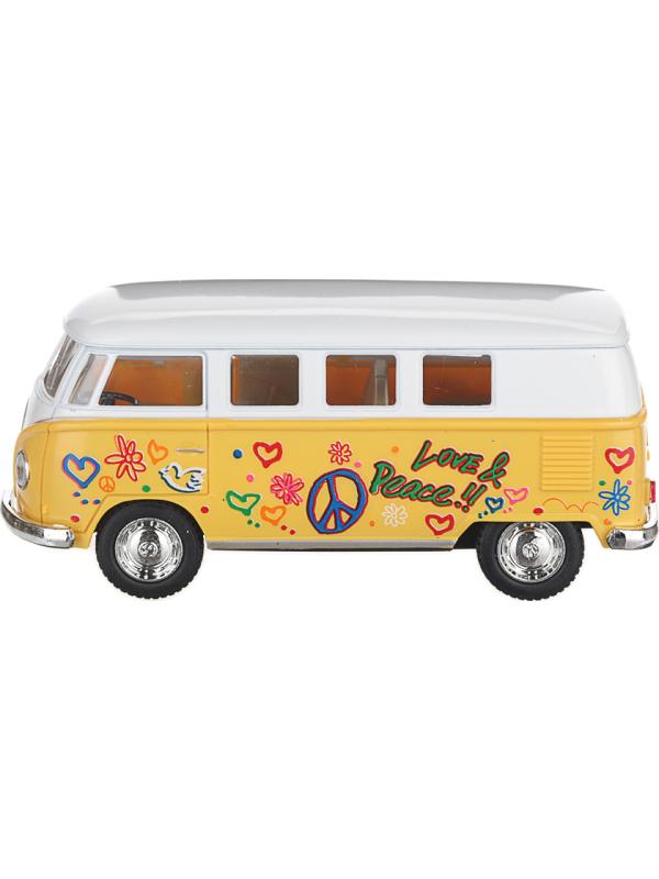 Металлическая машинка Kinsmart 1:32 «1962 Volkswagen Classical Bus (С принтом)» KT5060DF инерционная / Желтый