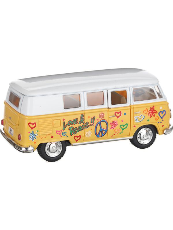 Металлическая машинка Kinsmart 1:32 «1962 Volkswagen Classical Bus (С принтом)» KT5060DF инерционная / Желтый
