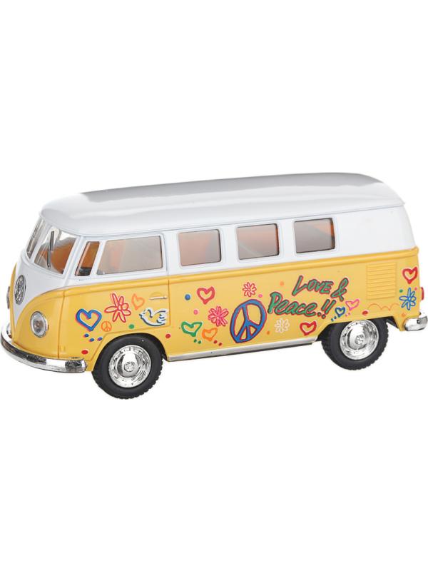 Металлическая машинка Kinsmart 1:32 «1962 Volkswagen Classical Bus (С принтом)» KT5060DF инерционная / Желтый