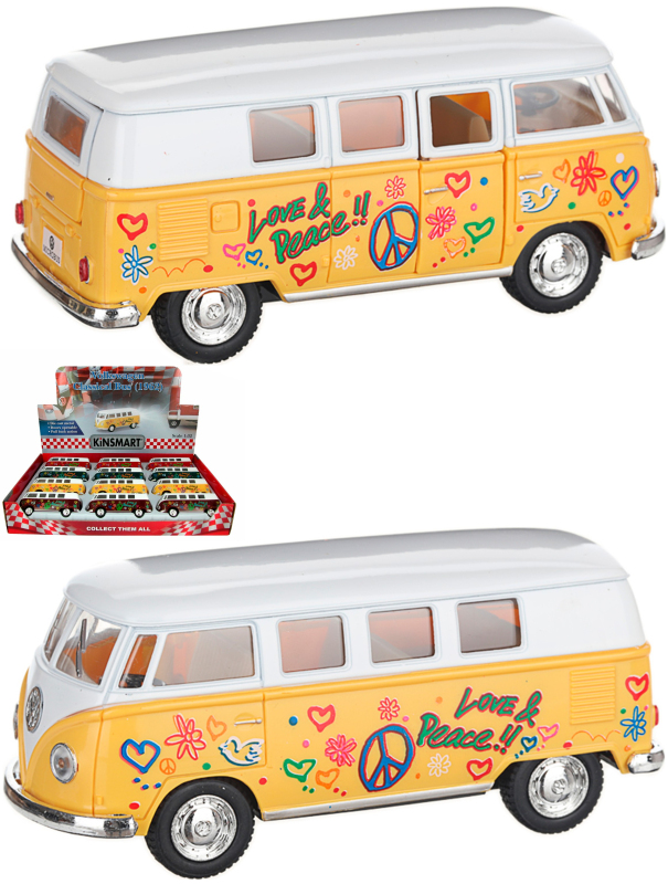 Металлическая машинка Kinsmart 1:32 «1962 Volkswagen Classical Bus (С принтом)» KT5060DF инерционная / Желтый